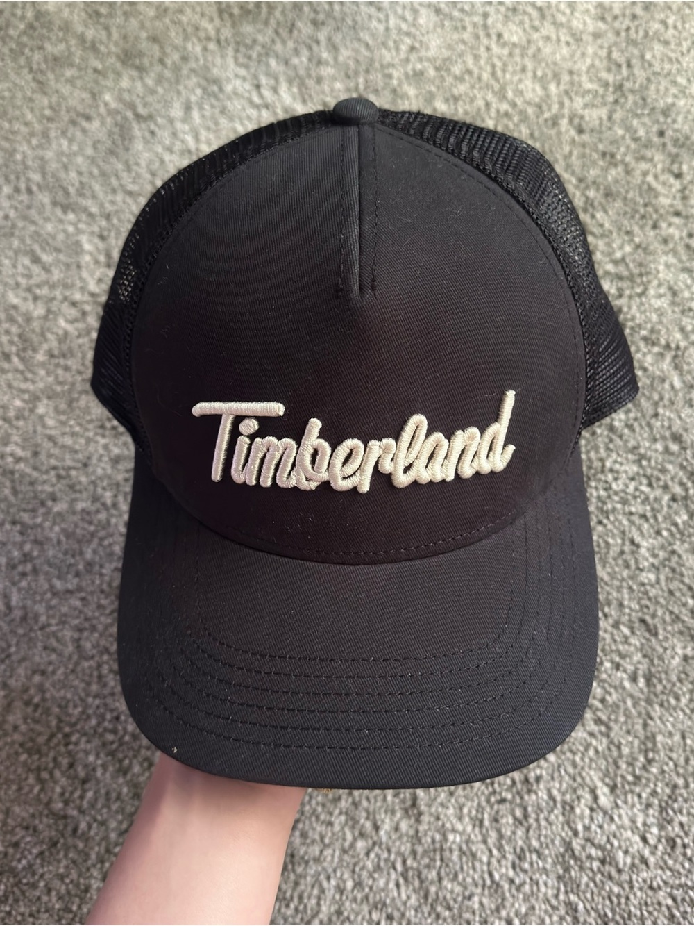 Timberland Youth NWT Black Script Logo Trucker Cap